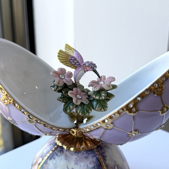 Ardleigh Elliott Porcelain Egg Music Box Amethyst Vision by Lena Liu Hummingbird - Picture 3 of 12